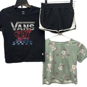 3 Girls Small 7/8 Vans Xersion Black Shorts Bunny Rabbit Top Tee Mixed Lot